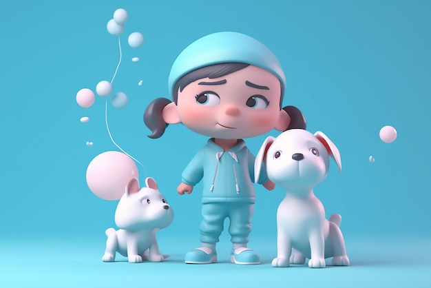 Un personaje de dibujos animados con un perro y un globo.