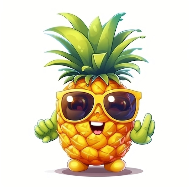 Personaje de dibujos animados de piña con gafas de sol Cute Generative AI