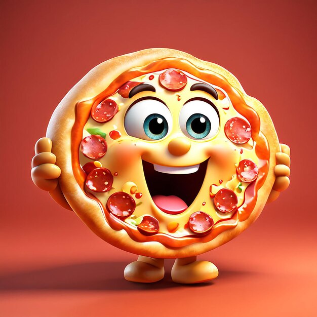 Foto personaje de dibujos animados de pizza en 3d