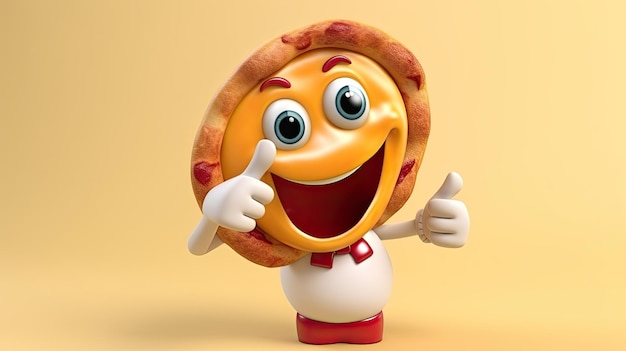 Personaje de dibujos animados de pizza dando un pulgar hacia arriba