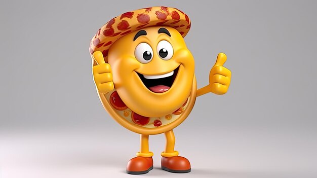 Personaje de dibujos animados de pizza dando un pulgar hacia arriba