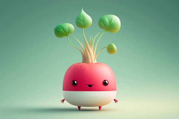 Un personaje de dibujos animados con una planta en la cabeza.