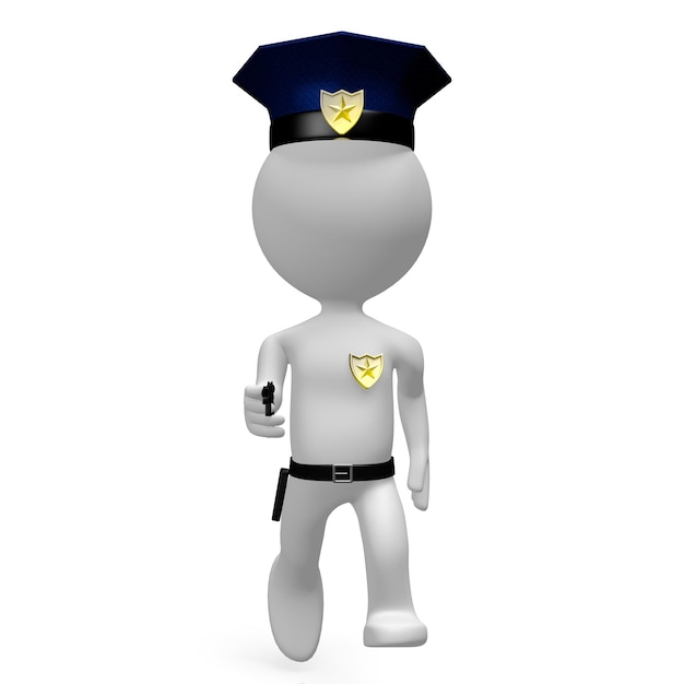 Personaje de dibujos animados policía con una pistola ilustración 3D