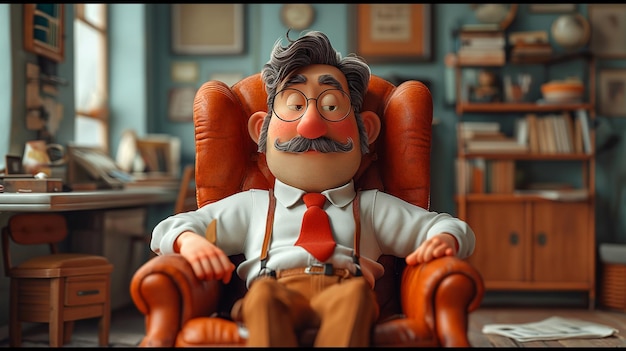 personaje de dibujos animados psicólogo sentado en una silla IA generativa