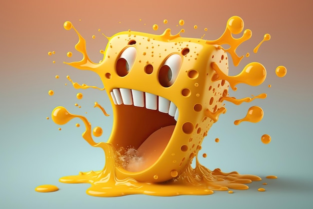 Personaje de dibujos animados de queso sonriendo loco con splash