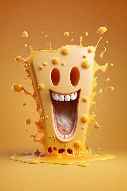 Foto personaje de dibujos animados de queso sonriendo loco con splash