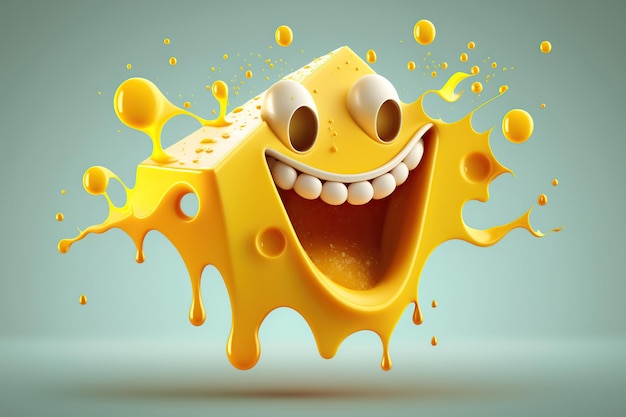Personaje de dibujos animados de queso sonriendo loco con splash