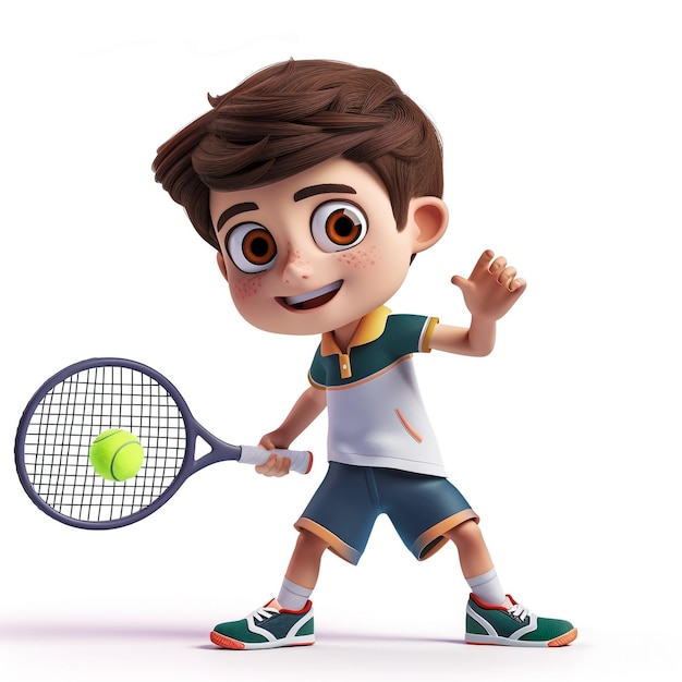 Foto un personaje de dibujos animados con una raqueta de tenis y una pelota