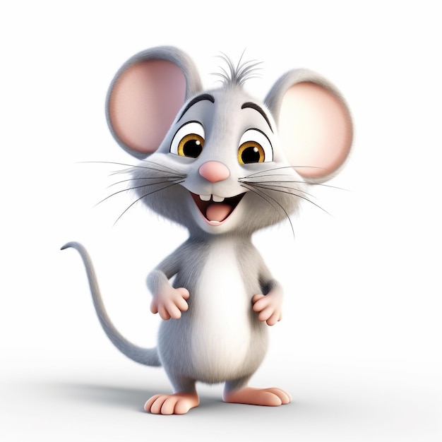 Un personaje de dibujos animados de ratón gris animal en 3D una criatura peluda y curiosa generativa ai