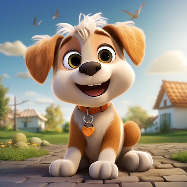 Personaje de dibujos animados renderizado en 3D de un perro lindo