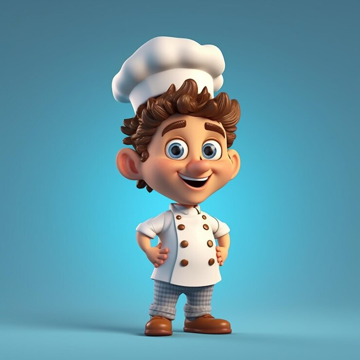Un personaje de dibujos animados con un sombrero de chef y un sombrero.