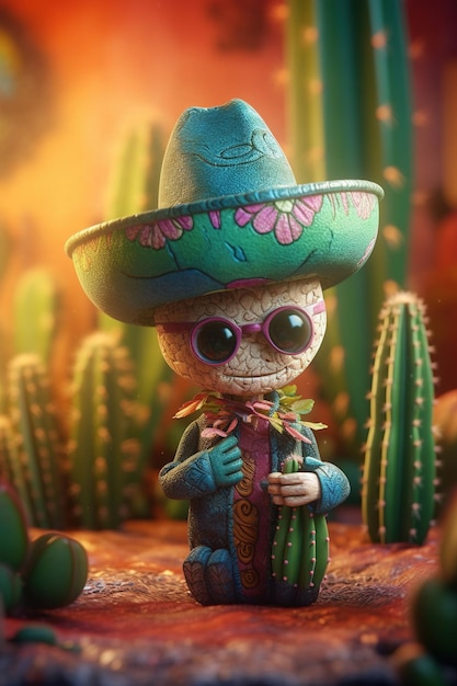 Un personaje de dibujos animados con un sombrero y una flor en el medio.