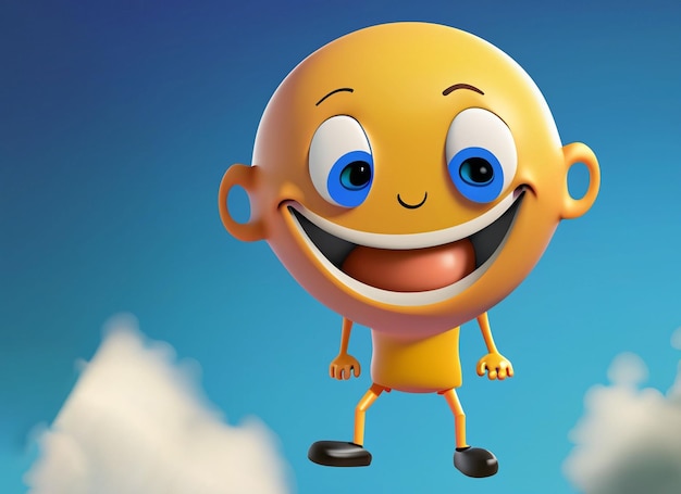 Foto personaje de dibujos animados sonriente en el fondo del cielo