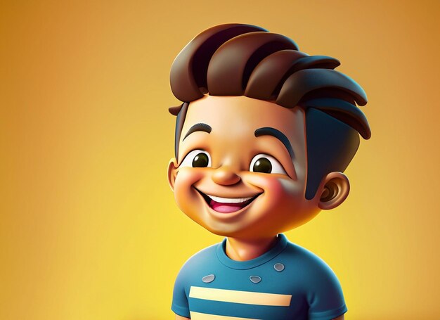 Personaje de dibujos animados sonriente sobre fondo amarillo