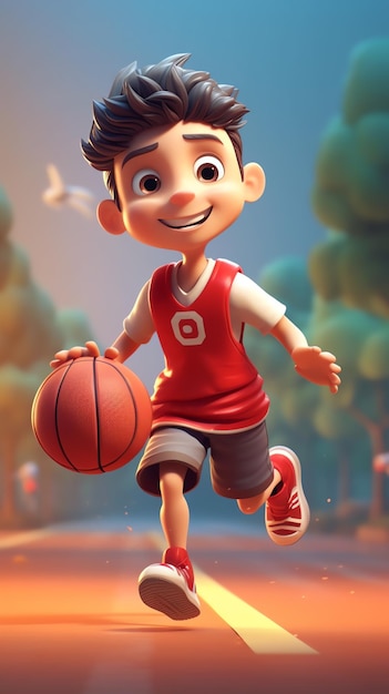 Foto un personaje de dibujos animados sosteniendo una pelota de baloncesto.