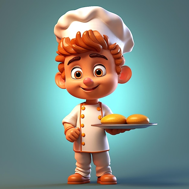 Un personaje de dibujos animados sosteniendo un plato de pan.