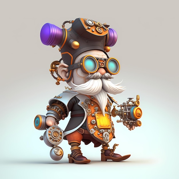 personaje de dibujos animados steampunk 3D con cuerpo robótico