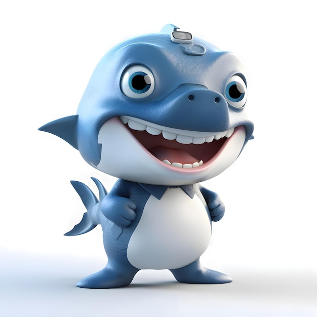 Personaje de dibujos animados de un tiburón con un palillo de dientes en la boca