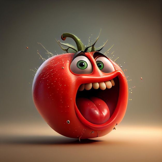 Personaje de dibujos animados de tomate de cara divertida