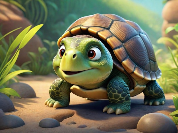 Un personaje de dibujos animados de tortuga en 3D