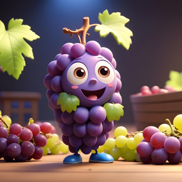 Personaje de dibujos animados de uva en 3D