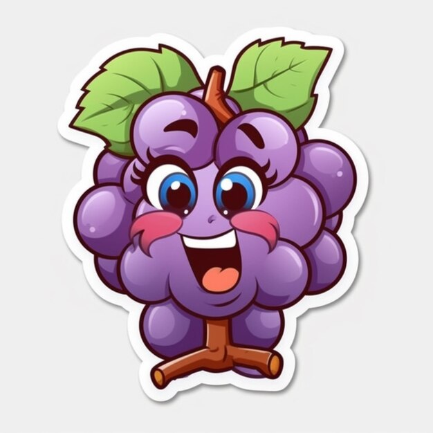 Foto un personaje de dibujos animados de uvas con una cara feliz y una hoja verde ai generativo