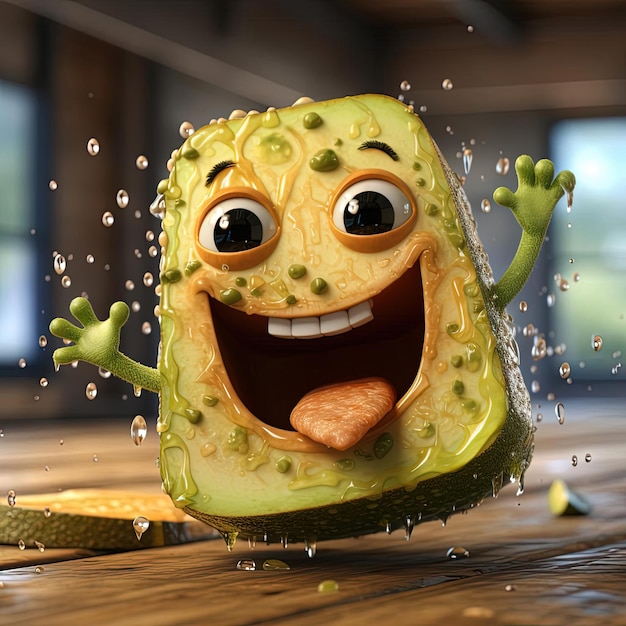 un personaje de dibujos animados vestido de tostada de aguacate