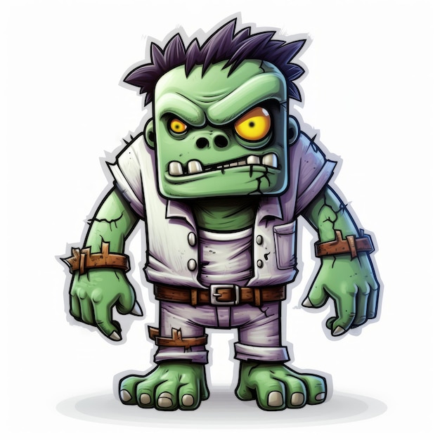 Personaje de dibujos animados zombi con símbolo de monstruo naranja Ilustración detallada de Piratepunk