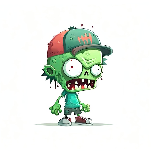 Personaje de dibujos animados de zombie, fondo blanco, ilustración vectorial, Hecho por AI, Inteligencia artificial