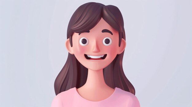 Un personaje digital femenino alegre con un diseño de dibujos animados mínimo