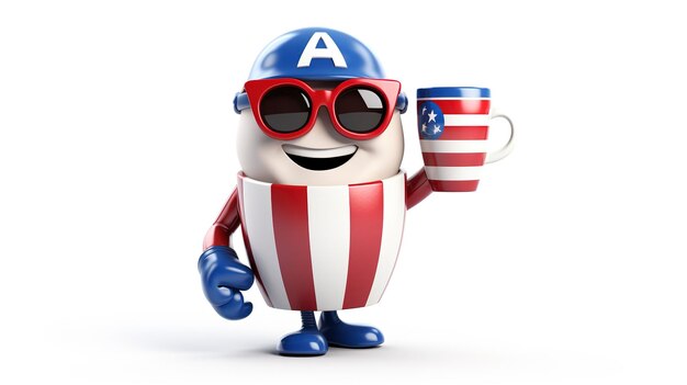 Foto personaje disfrutando de americano en tazas