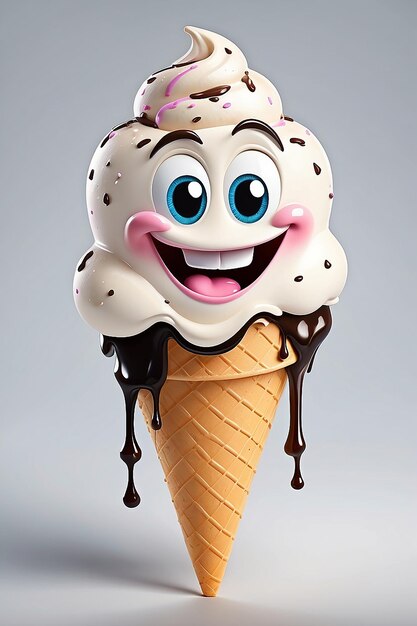 Personaje divertido de un cono de helado sonriendo y goteando
