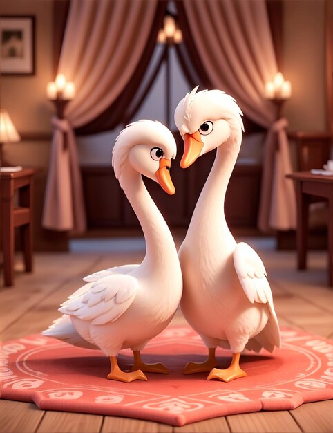 Personaje de dos cisnes de dibujos animados en 3D