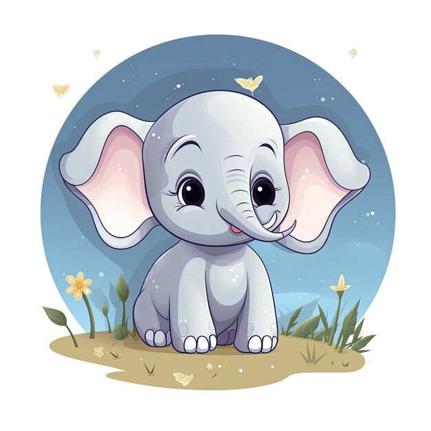 Un personaje de elefante lindo y encantador en una ilustración vectorial