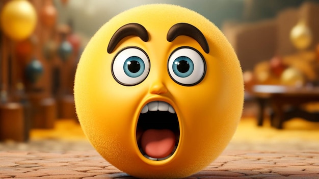 Foto personaje emoji de bola 3d en acción de emoción sorprendida en naranja