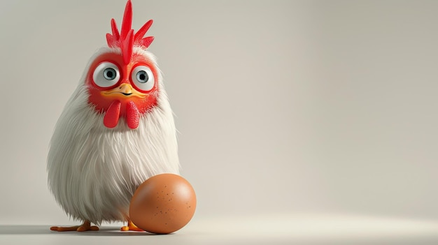 El personaje es una gallina con huevos ilustración 3D