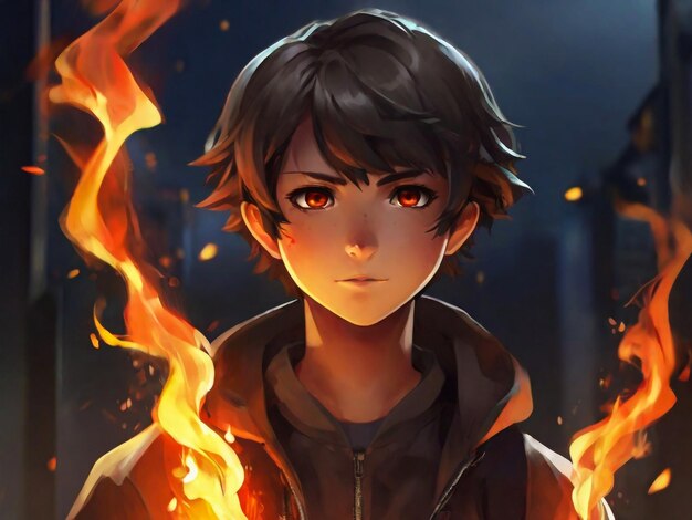 Personaje de estilo anime con fuego