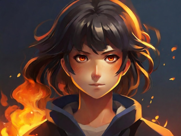 Personaje de estilo anime con fuego