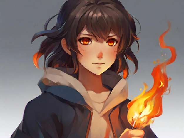 Personaje de estilo anime con fuego