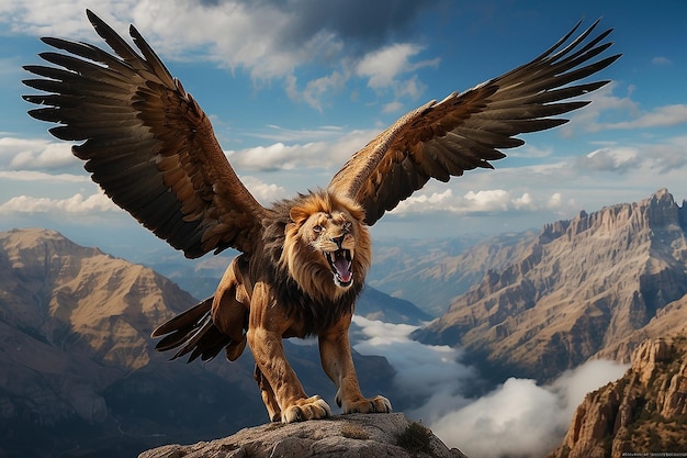 Personaje de fantasía león con alas