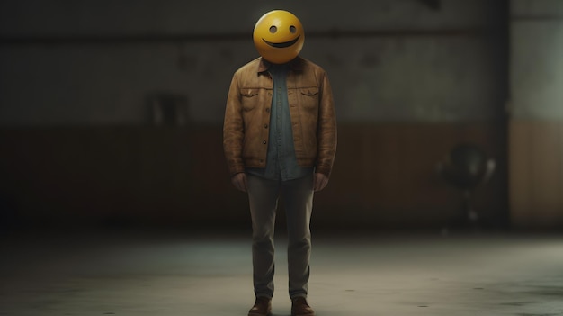 Personaje feliz con cara sonriente en la cabeza en la película todavía sobre fondo abstracto