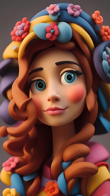 Personaje femenino 3D en ilustración de obras de arte de arcilla