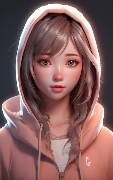 Personaje femenino de anime en 3D