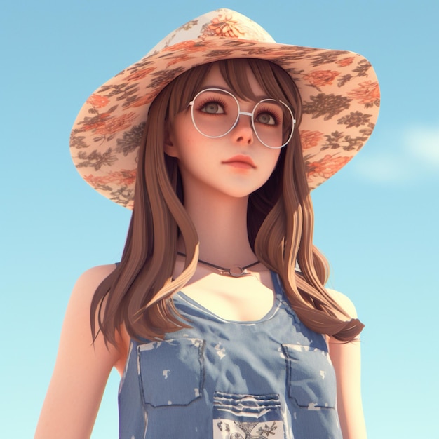 Personaje femenino de anime en 3D