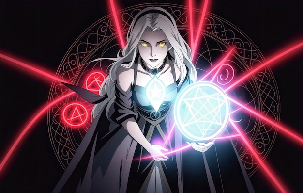 Personaje femenino de fantasía en fondo negro