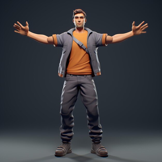 Foto personaje de fortnite hombre hiperrealista con los brazos abiertos