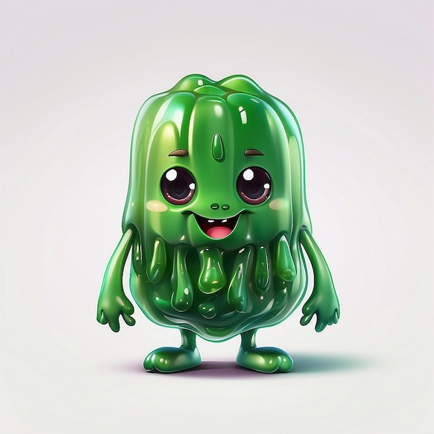 Un personaje de frijol verde lindo en 3D