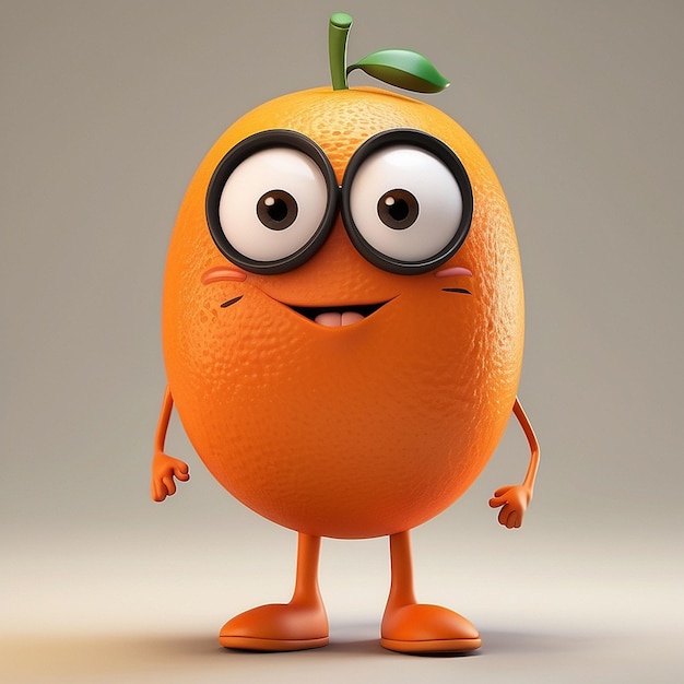 El personaje de la fruta de naranja de dibujos animados en 3D
