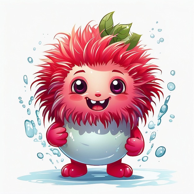 El personaje de la fruta rambutan 3D