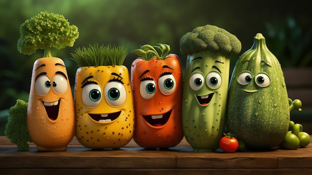 El personaje de las frutas y verduras de dibujos animados.